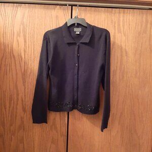 NEW ! Women Duemila Vintage Black Beaded Wool Cardigan Size M